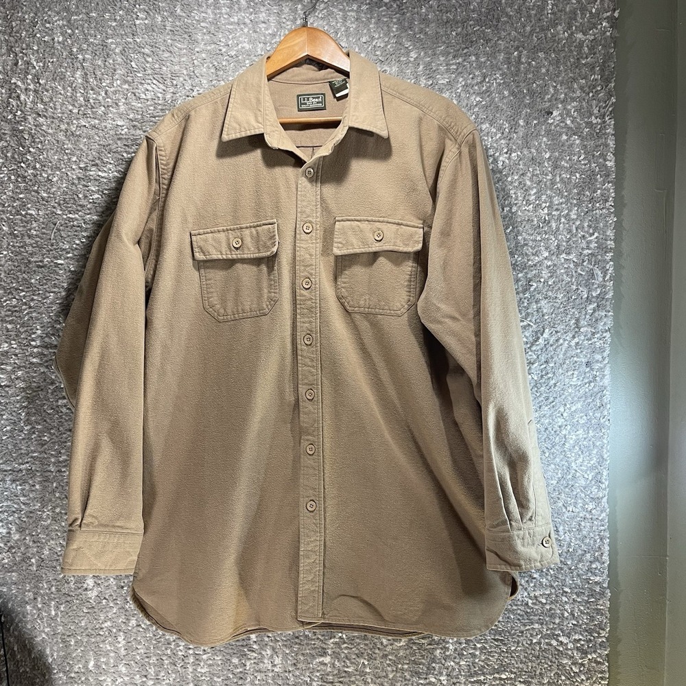 LL Bean Chamois Men's Shirt XL-Tall Brown Button Up Hiking Flap Pockets Outdoor